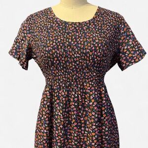 Vintage floral maxi dress 90s scoop neck smocked women's small‎ S grunge